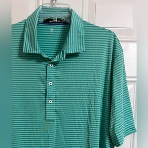 RLX Ralph Lauren Polo Shirt Mens XL Green Stripe Stretch Performance Golf Preppy